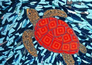 Sudarshan Deshmukh; Sea Turtle, 2002, Original Mosaic, 25 x 36 inches. Artwork description: 241 Hand- cut vintage ceramic tiles, glass and mirror.  In a sunlit room, the hand- cut mirror on sides reflects onto wall, suggesting waves....