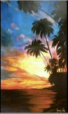 Jenny Jonah; Hawaiian Sunset, 2020, Original Painting Oil, 30 x 48 inches. Artwork description: 241 Original oil painting on stretched canvasunframed.  Brilliant Hawaiian sunset...