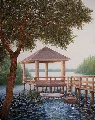 Jerry Sauls; Riverfront Retreat, 2008, Original Painting Oil, 24 x 30 inches. Artwork description: 241  It's early morning.  The usual fog settles on the river until burned away by the warm rays of the rising sun.  A great place to escape the frustrations and aggravations of everyday life. ...