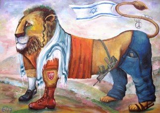 Elisheva Nesis; AM ISRAEL HAY, 2010, Original Painting Acrylic, 100 x 70 cm. Artwork description: 241  This lion - an allegorical symbol of Israel Jews. All sorts of them, despite religious, political, social and other differences. ...