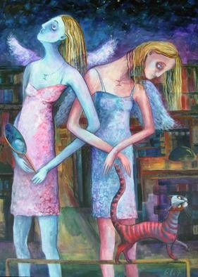 Elisheva Nesis; ANGELS OF ZODIAC GEMINI T..., 2010, Original Painting Acrylic, 50 x 70 cm. Artwork description: 241  The series of original paintings CATS  ANGELS of JERUSALEM is dedicated to the cooperation of the cats aEUR