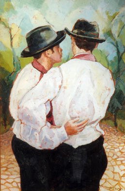 Jessica Dunn, 'Amigos', 1998, original Painting Oil, 50 x 75  cm. Artwork description: 3483 I tried to capture this moment of intimacy between two friends....