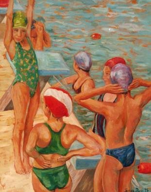 Jessica Dunn, 'Bathers', 1995, original Painting Oil, 72 x 91  cm. Artwork description: 4173 Children at a swimming pool...