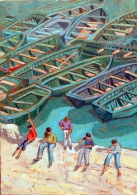Jessica Dunn, 'Boys Fishing At Essaouira', 2002, original Painting Oil, 65 x 92  cm. Artwork description: 3828 This painting was exhibited at the Florence Biennale in December 2003....
