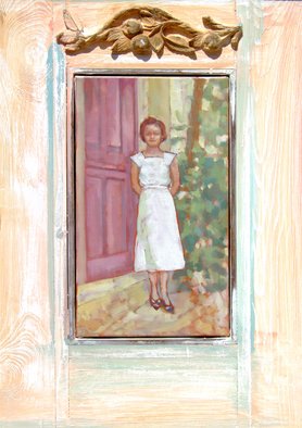 Jessica Dunn, 'Girl In A Doorway', 2008, original Painting Oil, 24 x 41  x 3 cm. Artwork description: 1758  Frame dimensions: 72 x 51 cm ...