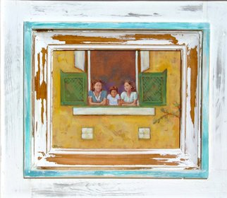 Jessica Dunn, 'Girls At A Window', 2008, original Painting Oil, 35 x 31  x 3 cm. Artwork description: 2103  Frame dimensions: 54 x 62 cm ...