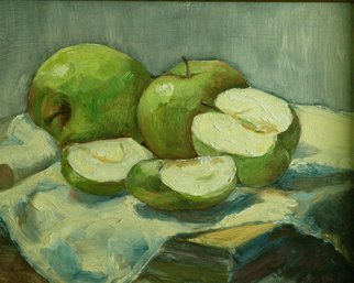 Judith Fritchman, 'Grannies', 1987, original Painting Oil, 8 x 10  x 1 inches. Artwork description: 3099  Still life of Granny Smith apples. ...