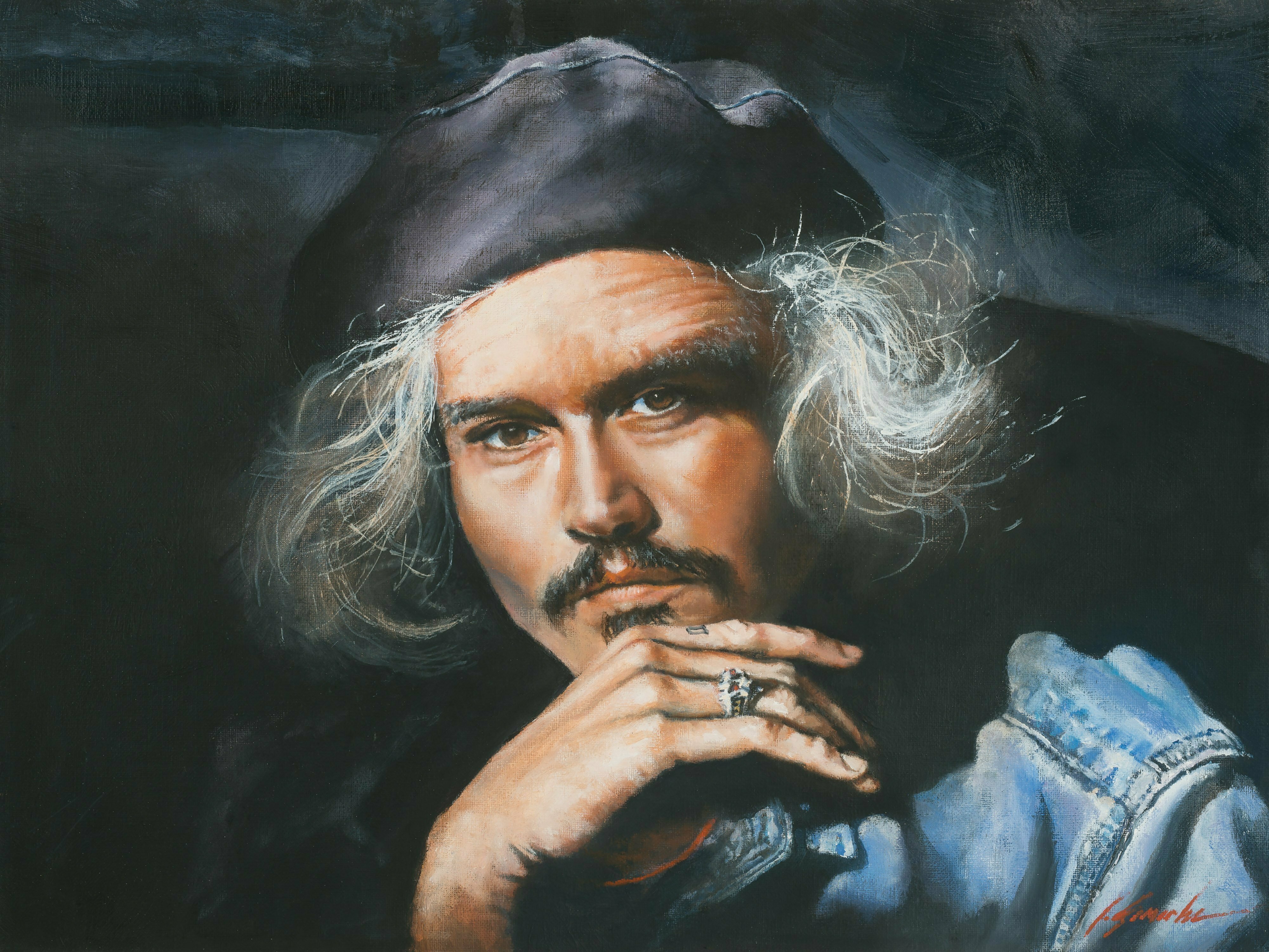 John Gamache, 'The Artist', 2016, original Painting Oil, 24 x 18  inches. Artwork description: 2703 Oil on Linen 18 x 24 Portrait of Johnny Depp as an the artist that he is - Looking Bohemian French or Dutch contemplating his next work. ...