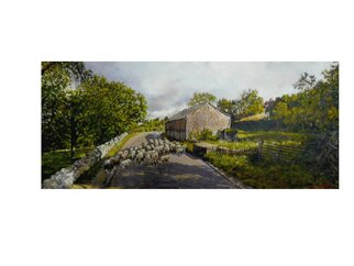 John Gamache; Back From The Fields, 2022, Original Painting Oil, 36 x 18 . Artwork description: 241 Canvas, Oil, Framed, Love England Country side for it s Medieval Architechture, Up keep of old ways.  ...