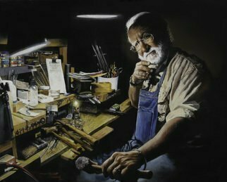 John Gamache, 'Joel Bagnal The Goldsmith', 2017, original Painting Oil, 30 x 24  x 2 inches. Artwork description: 2703 Goldsmith - creating custom piece for customer - in gallery workshop overnight - commission...