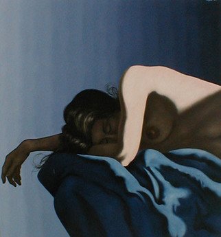 James Gwynne; Asleep On Blue Drape, 2005, Original Painting Oil, 70 x 75 inches. Artwork description: 241 Nude asleep on blue drapery with arm and hand extended ...