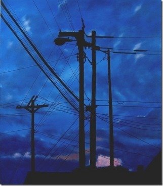 James Gwynne; Dusk Silhouettes, 2012, Original Painting Oil, 42 x 48 inches. Artwork description: 241  Blue late evening sky with telephone poles and wires silhouetted ...