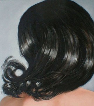 James Gwynne; Hair II, 2002, Original Painting Oil, 46 x 50 inches. Artwork description: 241 Hair, back view, larger than life ...