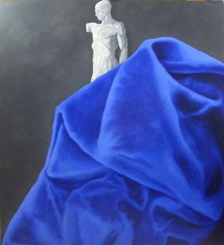 James Gwynne, 'Still Life', 2002, original Painting Oil, 68 x 73  x 3 inches. Artwork description: 3099 Studio plaster sculpture looms up from behind blue drapery almost human in a mysterious way.  ...
