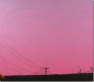 James Gwynne; Sunset And Telephone Pole, 2012, Original Painting Oil, 48 x 42 inches. Artwork description: 241 Sunset pink sky with distant silhouette of a telephone pole and wires. ...