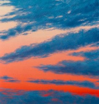 James Gwynne, 'Tiger Sky', 1997, original Painting Oil, 65 x 70  x 3 inches. Artwork description: 1911 Orange- red sky at sunset with diagonal purple- blue clouds...
