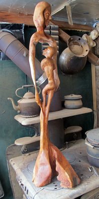 John Clarke; Mother And Son, 2008, Original Sculpture Wood, 14 x 60 inches. Artwork description: 241 A second birth in a black cherry trunk growing from a burl...