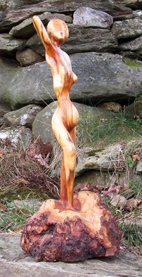 John Clarke; Venus, 2016, Original Sculpture Wood, 10 x 21 inches. Artwork description: 241 A woman standing on a black cherry burl...