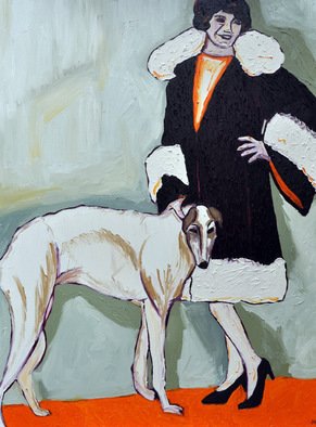 Jaime Hesper; Demetra And Moussaka, 2012, Original Painting Oil, 30 x 40 inches. Artwork description: 241  expressionism, bold colorful,  portrait of woman and her dog, afghan hound, expressionist, thick paint, heavy brushstrokes, inspired by vintage photo,  history, magenta, sage, ivory and white prominent colors, oil on canvas. gallery wrapped canvas.                ...