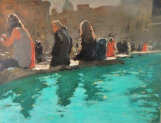 James Bones; By The Pool, 2017, Original Painting Oil, 30 x 24 inches. Artwork description: 241 View of trafagar square london. Figures sitting by the fountains in the sunshine...