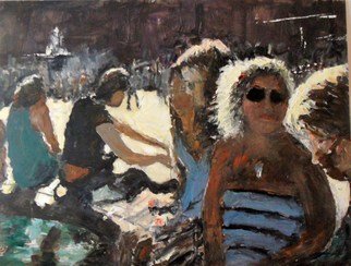 James Bones; Girls In Trafalgar Square, 2018, Original Painting Oil, 30 x 24 inches. Artwork description: 241 Girls enjoying the sunshine in trafalgar square...