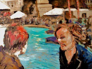 James Bones; Girls Sat By Pool, 2018, Original Painting Oil, 30 x 24 inches. Artwork description: 241 Girls enjoying a laugh in trafalgar square london...