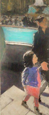 James Bones; Mother And Child, 2018, Original Painting Oil, 18 x 25 inches. Artwork description: 241 Chil and mother  walking in trafalgar square...