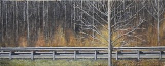 James Morin; Late Autumn Vermont, 2021, Original Painting Oil, 30 x 12 inches. Artwork description: 241 Highway cuts through trees and foliage down a highway in rural Vermont...