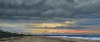 James Morin; Skyscape Number 5, 2022, Original Painting Oil, 14 x 6 inches. Artwork description: 241 Colorful sunset beneath storm clouds and dark ocean waves...
