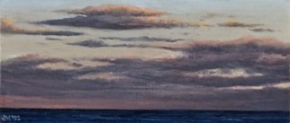 James Morin; Skyscape Number 7, 2022, Original Painting Oil, 14 x 6 inches. Artwork description: 241 Evening sets in with orange blue clouds over blue black ocean...