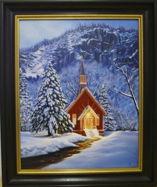 Jimmy Wharton; Red Church, 2010, Original Painting Oil, 12 x 24 inches. Artwork description: 241   Church in Yosimitie national park               ...
