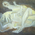 Jimy Portal; Cuerpos, 2008, Original Painting Oil, 84.3 x 50 cm. Artwork description: 241 Cuerpos desnudos en una noche eterea sin fundamentos entremezclados ...