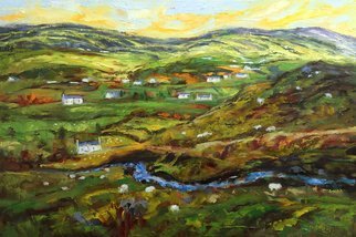 John Maurer; Donegal Dream, 2018, Original Painting Oil, 38 x 26 inches. Artwork description: 241 Original oil painting from a trip to Ireland.  Painted with palette knives and brushes.  Framed in a brushed silver floater frame. ...
