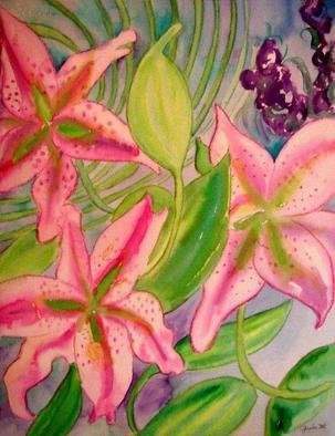 Jeanie Merila; Spring Lilys, 2004, Original Watercolor, 30 x 38 cm. 