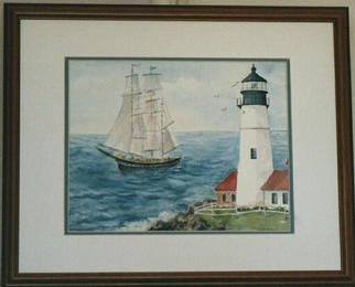 Joanna Batherson; Tall Ship Passing Portlan..., 2003, Original Watercolor, 20 x 16 inches. Artwork description: 241 An original framed watercolor of a Tall Ship in Portland, Maine....