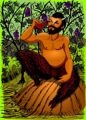 Joao Werner; Satyr, 2006, Original Digital Art, 59 x 82 cm. Artwork description: 241 Vector digital painting  Flash GiclA(c)e on paper Arches Aquarelle Rag,  100  cotton Limited edition to 20 prints.Dated, signed, numbered and stamped.With Certificate of Authenticity. . . . ...