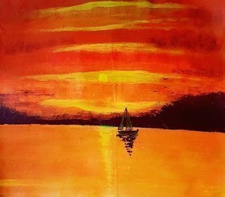 Joe Scotland; A Glorious Sundown, 2018, Original Painting Acrylic, 51 x 41 cm. Artwork description: 241 They sailed not listening to the weather forcast, they sailed into a glorious , gorgeous sunset its so breathtaking, such a calming view, a relaxing and soothing time. The inspiration for this painting was some holiday pictures I saw. I used acrylics because it drys quicker this paintig ...