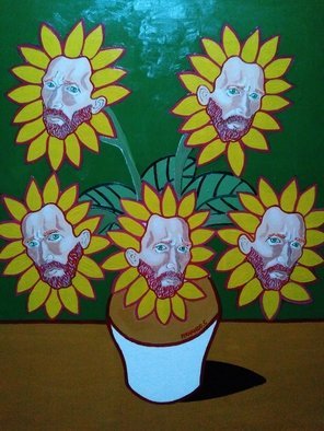 Fernando Javier  Cantera; OBSESSION , 2018, Original Painting Oil, 50 x 70 cm. Artwork description: 241 THIS PICTURE IS IS A HOMAGE TO VINCENT VAN GOGH, SHOWS THE OBSESSION OF VAN GOGH FOR THE SUNFLOWERS TO THE EXTEND THAT HE SEES HIS FACE IN EACH SUNFLOWER AS A PORTRAIT.  OALS ON HARDBOARD, 50X70 CMS, 4 MM THICK, VARNISHED, UNFRAMED, JUST THE PAINTING.  ...