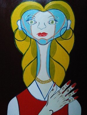 Fernando Javier  Cantera; Lady Space, 2017, Original Painting Oil, 50 x 70 cm. Artwork description: 241 THIS PICTURE IS INSPIRED IN A WORK OF PICASSO.  SHOWS A MISTERIOUS WOMAN FROM OUTER SPACE WITH LONG NECK AND JEWELS.  OALS ON STRETCHED CANVAS, 50X70 CMS, 2 CMS THICK, VARNISHED, UNFRAMED. ...