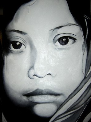 Giuseppe Pansa; Velo Di Tristezza, 2007, Original Painting Oil, 50 x 70 cm. Artwork description: 241  black and white vison of a child ...
