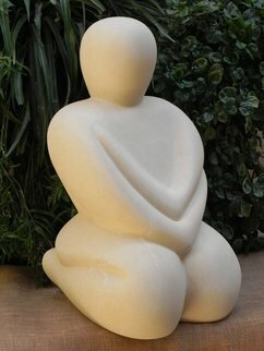 Joe Xuereb; Goddess Of Peace, 2019, Original Sculpture Limestone, 27 x 52 cm. Artwork description: 241 Carved from quarried limestone, this figure is inspired from the Malta Prehistoric Temples Fertility Goddess sculpture.  Its kneeling posture gives a solitary and peaceful mood. ...