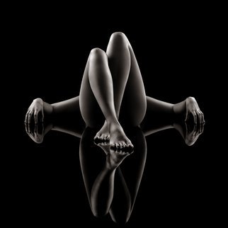 Johan Swanepoel; Nude Bodyscape Reflections 3, 2019, Original Photography Black and White, 21.4 x 21.4 inches. Artwork description: 241 Nude abstract and figurative bodyscape of a naked woman lying on a black glass with reflections against a black dark background. Sensual fine art photography of the female body ...