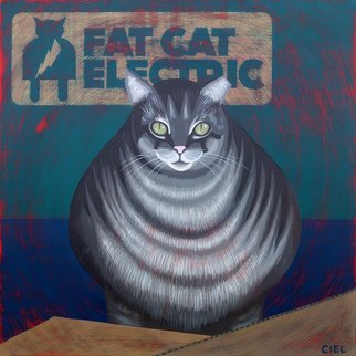 John Cielukowski; Fat Cat Electric, 2019, Original Painting Acrylic, 18 x 18 inches. Artwork description: 241 Original acrylic painting on a birch wood dimensional panel.18x 18x 1. 5Finished edges.  Ready to hang. ...