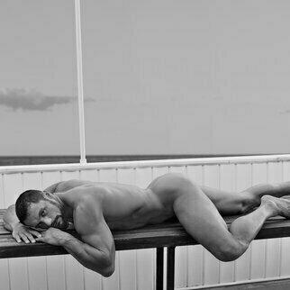 John Falocco; Table Top Male Nude, 2023, Original Photography Digital, 16 x 16 inches. Artwork description: 241 16x16 BW Image on 17x22 Fiber base Paper...