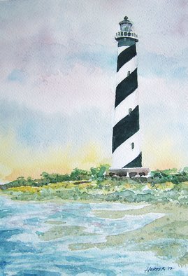 John Hopper; Cape Hatteras Light, 2012, Original Watercolor, 11 x 15 inches. Artwork description: 241   Cape Hatteras Light is one of a quartet of paintings of Outer Banks lighthouses in North Carolina.  The four paintings can be purchased as a group or each one separately.  A limited edition of giclee prints are available also. Contact artist for information.  ...