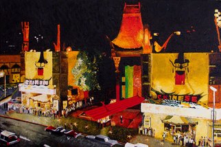Juan Carlos Vizcarra; Chinese Theater 1965, 2010, Original Painting Acrylic, 36 x 24 inches. Artwork description: 241  Easily one of the most recognizable structures on the Hollywood strip, the iconic Grauman' s Chinese Theater has been launching acting careers for decades. Represented here by bright lights and contrasting hues the effect is augmented by rich strokes of heavy paint. ...