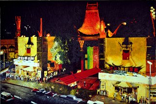 Juan Carlos Vizcarra; Chinese Theater 1965, 2010, Original Painting Acrylic, 36 x 24 inches. Artwork description: 241   Easily one of the most recognizable structures on the Hollywood strip, the iconic Grauman's Chinese Theater has been launching acting careers for decades. Represented here by bright lights and contrasting hues the effect is augmented by rich strokes of heavy paint.  ...