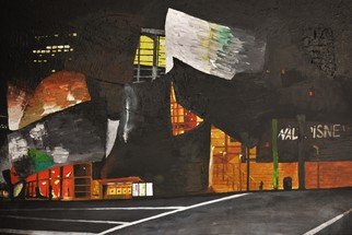 Juan Carlos Vizcarra; Disney Concert Hall At Night, 2015, Original Painting Acrylic, 36 x 24 inches. Artwork description: 241  The Walt Disney Concert Hall at 111 South Grand Avenue in Downtown of Los Angeles, California, is the fourth hall of the Los Angeles Music Center and was designed by Frank Gehry. It opened on October 24, 2003. Bounded by Hope Street, Grand Avenue, and 1st and ...