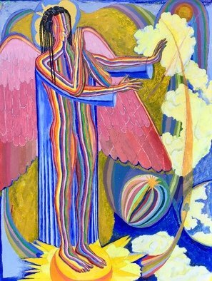 John Powell; Angel Protecting The Earth , 2019, Original Painting Acrylic, 12 x 16 inches. Artwork description: 241 This painting is the first of four Angels that are standing on the four corners of the earth, holding back the winds from destroying the earth until the servants of God are sealed in their forehead.  This angel is standing on the west.  You may order high- ...