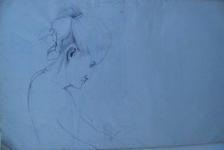John Powell, 'Pensive Woman', 1990, original Drawing Pen, 10 x 16  x 1 inches. Artwork description: 3483  From pensive series ...
